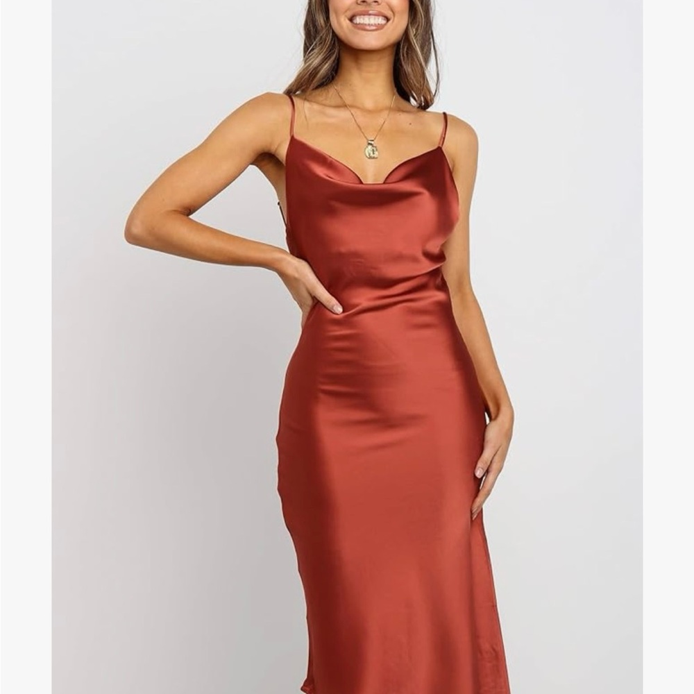 NWT Petal and Pup Chic Satin Midi Dress in Rust Size 0